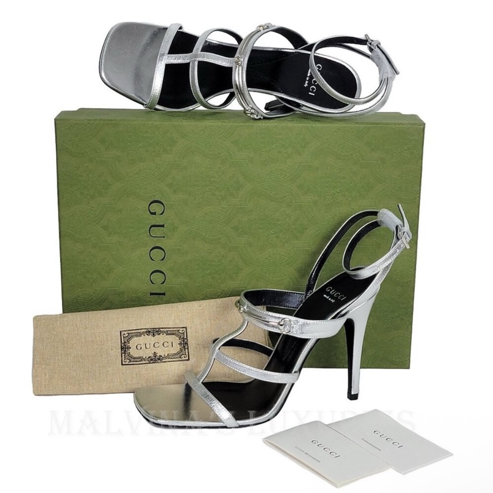 GUCCI Horsebit Leather Strappy Sandals • Silver • Size 38/US 8• NWT • RARE - Picture 4 of 7
